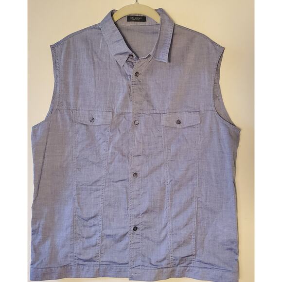 Neil Barrett Womens XL Sleeveless Button Front Top Blouse Lightweight Blue Linen - Picture 1 of 10